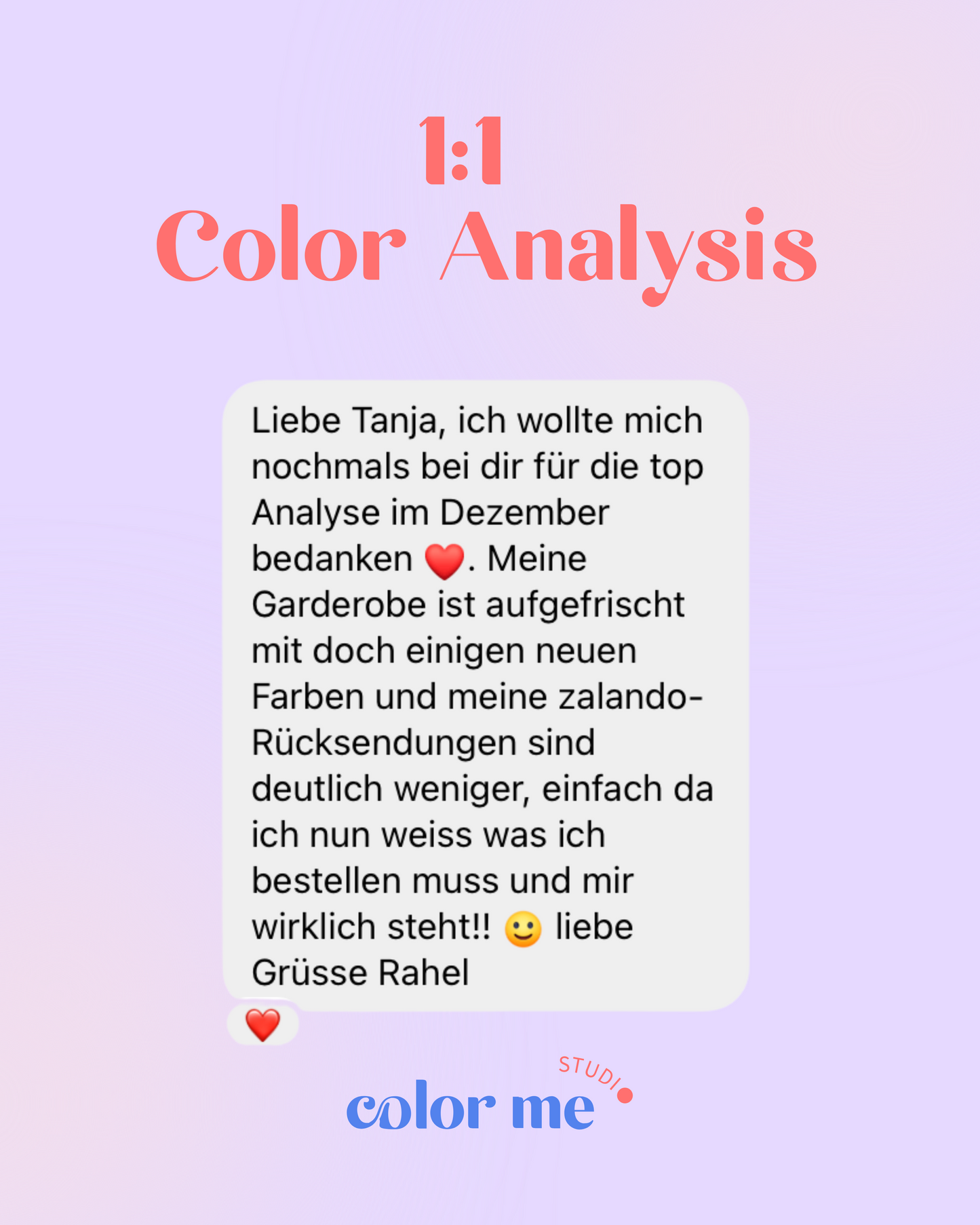 1:1 Color Analysis / 3 Personen (p.P. 193 CHF)